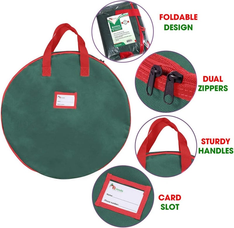 Primode Heavy Duty Christmas Wreath Storage Bag 48" - Handles Made Of Durable 600D Oxford Polyester Material Storage Bag Extra Large 48” Holiday Wreaths Container (Green) - Image 3